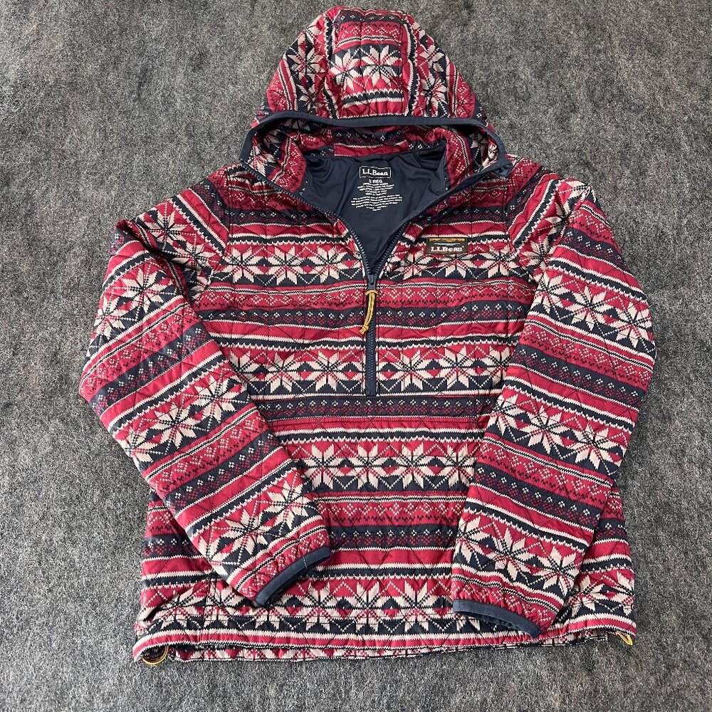 LL Bean Women's Small 1/4 Zip Insulated Pullover Jacket Fair Isle Print Quilted